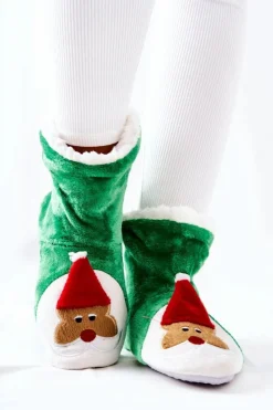 Damskie Aura.via Świąteczne Papcie Ocieplane Mikołaj Zielone