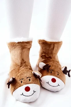 Best Aura.via Świąteczne Papcie Ocieplane Renifer Beżowe