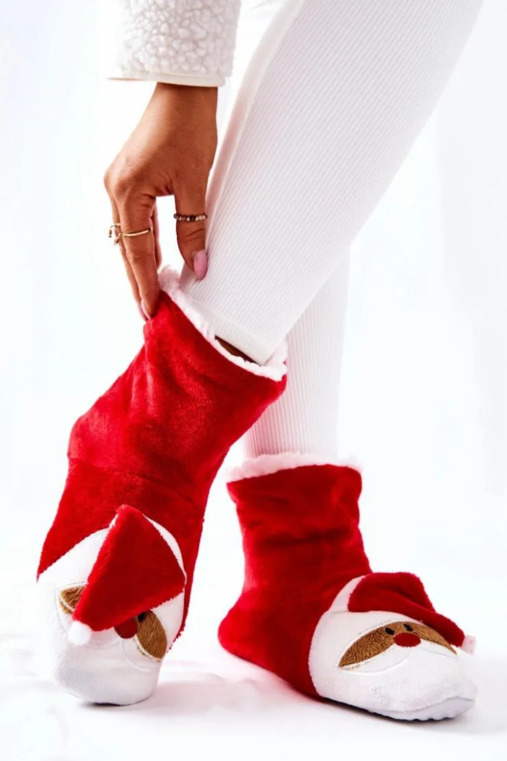 Damskie Aura.via Świąteczne Papcie Ocieplane Mikołaj Czerwone