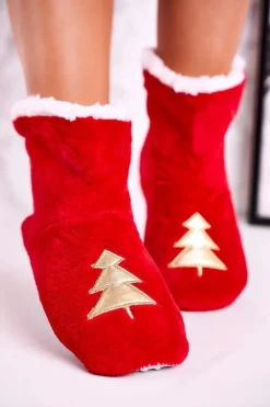 Damskie Aura.via Świąteczne Papcie Z Choinką Ocieplone Kożuszkiem Holly