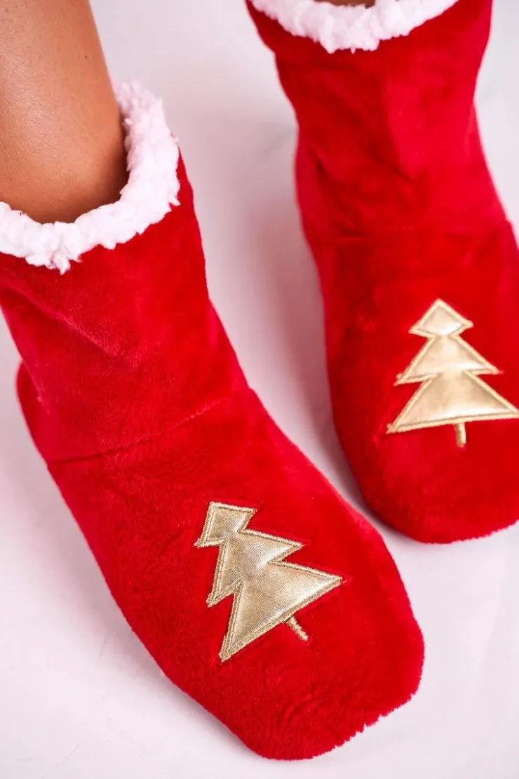 Damskie Aura.via Świąteczne Papcie Z Choinką Ocieplone Kożuszkiem Holly