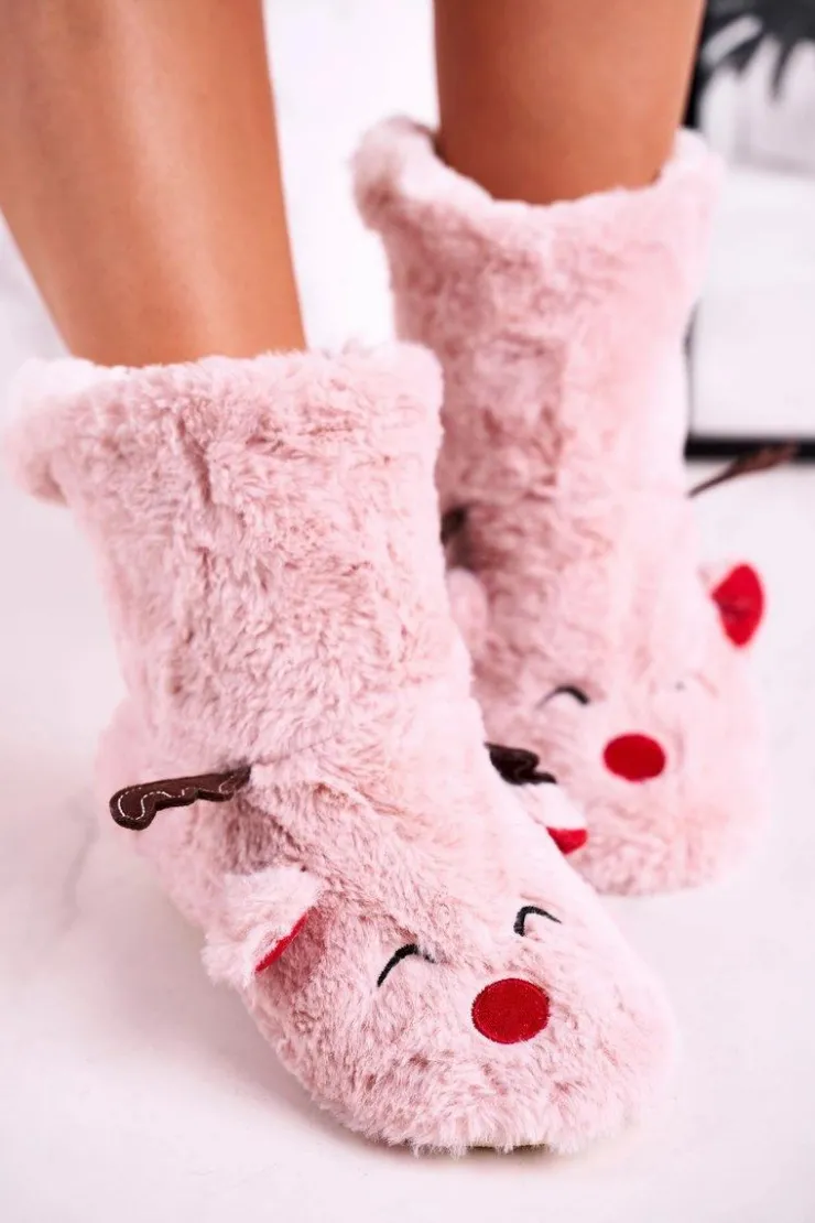 Discount Boto Świąteczne Papcie Z Reniferem Ocieplone Kożuszkiem Różowe Rudolph