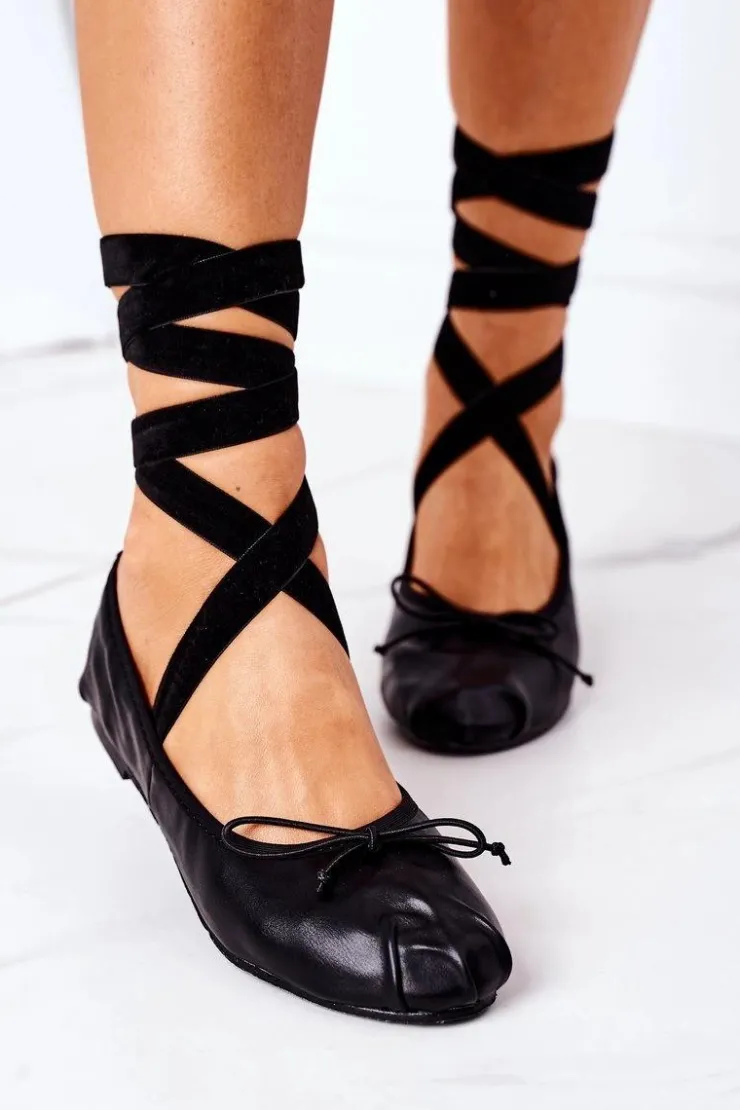 Damskie Boto Wiązane Baleriny Lu Boo Czarne