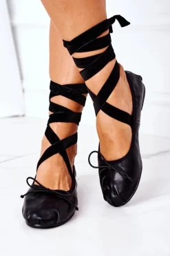 Damskie Boto Wiązane Baleriny Lu Boo Czarne