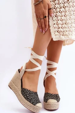 Boto Sandały Na Koturnie*Wiązane Damskie Sandały Na Koturnie Czarne Josephine Czarny