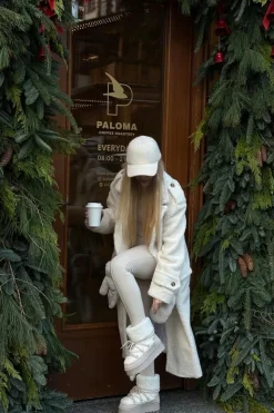 Damskie Boto Wiązane Śniegowce Damskie Na Grubej Podeszwie Beżowe Loso