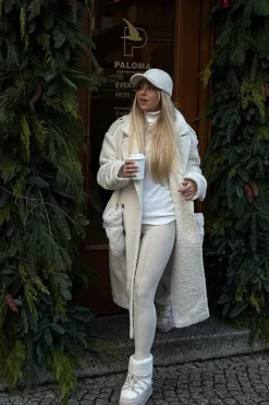 Damskie Boto Wiązane Śniegowce Damskie Na Grubej Podeszwie Beżowe Loso