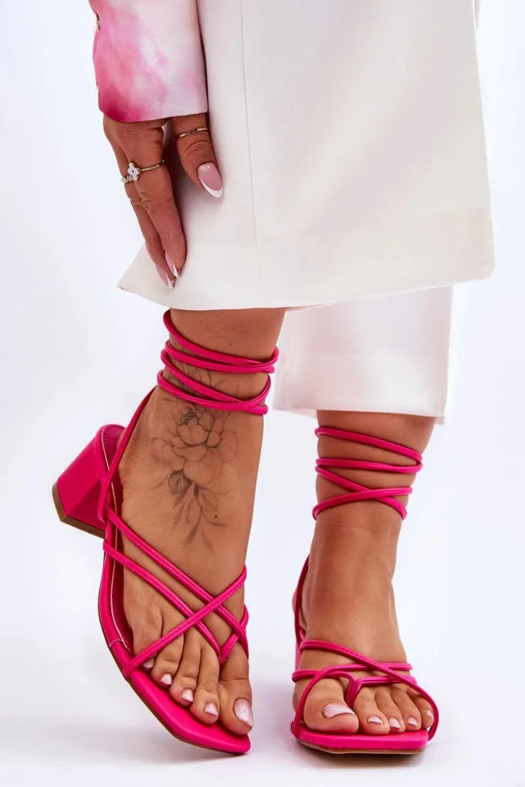 Discount Boto Wiązane Sandałki Japonki Na Obcasie Różowe Secret Love Różowy