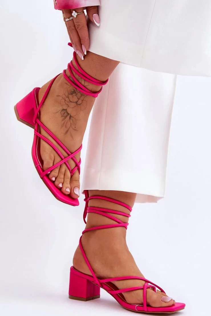 Discount Boto Wiązane Sandałki Japonki Na Obcasie Różowe Secret Love Różowy