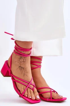 Discount Boto Wiązane Sandałki Japonki Na Obcasie Różowe Secret Love Różowy