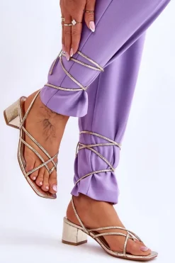 Boto Sandały Na Obcasie*Wiązane Sandałki Japonki Na Obcasie Złote Secret Love Złoty