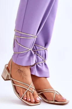 Boto Sandały Na Obcasie*Wiązane Sandałki Japonki Na Obcasie Złote Secret Love Złoty