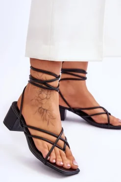 Boto Sandały Na Obcasie*Wiązane Sandałki Japonki Na Obcasie Czarne Secret Love