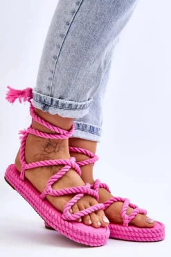 Boto Sandały Płaskie*Wiązane Sandałki Na Masywnej Platformie Różowe Can't Wait