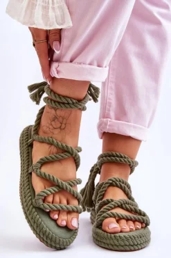 Boto Sandały Płaskie*Wiązane Sandałki Na Masywnej Platformie Zielone Can't Wait