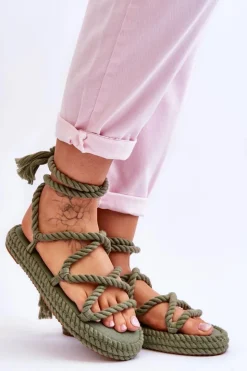 Boto Sandały Płaskie*Wiązane Sandałki Na Masywnej Platformie Zielone Can't Wait