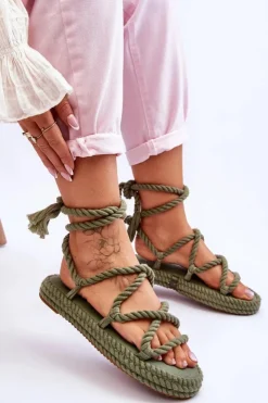 Boto Sandały Płaskie*Wiązane Sandałki Na Masywnej Platformie Zielone Can't Wait