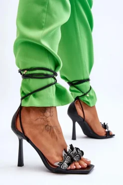 Online Boto Wiązane Sandałki Na Szpilce Z Motylami Czarne Delmar