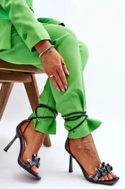 Online Boto Wiązane Sandałki Na Szpilce Z Motylami Czarne Delmar