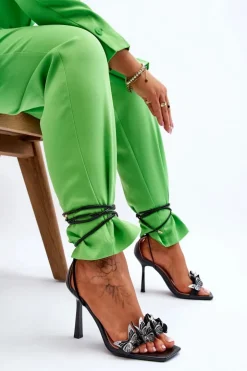 Online Boto Wiązane Sandałki Na Szpilce Z Motylami Czarne Delmar