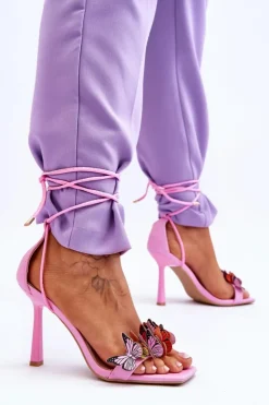 Boto Sandały Na Obcasie*Wiązane Sandałki Na Szpilce Z Motylami Różowe Delmar