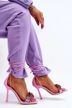 Boto Sandały Na Obcasie*Wiązane Sandałki Na Szpilce Z Motylami Różowe Delmar