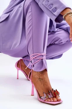 Boto Sandały Na Obcasie*Wiązane Sandałki Na Szpilce Z Motylami Różowe Delmar