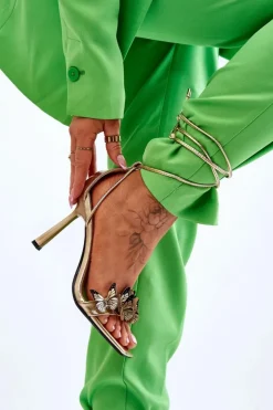 Boto Sandały Na Obcasie*Wiązane Sandałki Na Szpilce Z Motylami Złote Delmar