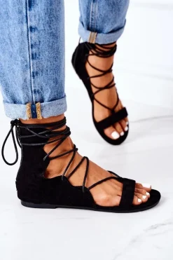 Damskie Boto Wiązane Sandały Gladiatorki Lu Boo Czarne