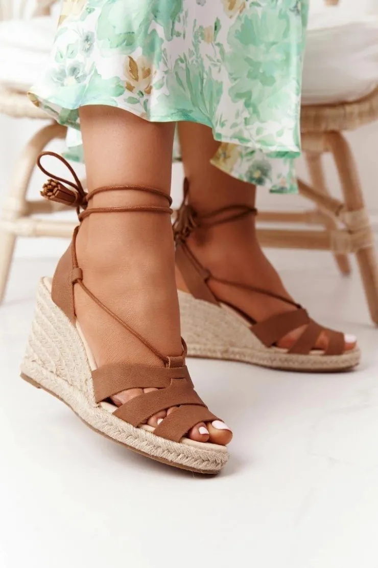 Big Star Shoes Sandały Big Star|Sandały Na Koturnie*Wiązane Sandały Na Koturnie Big Star AA274591 Brązowe