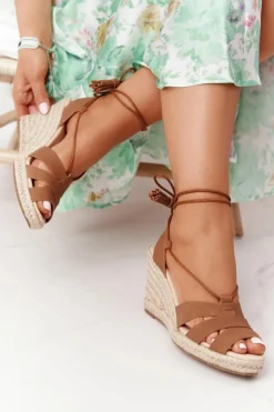 Big Star Shoes Sandały Big Star|Sandały Na Koturnie*Wiązane Sandały Na Koturnie Big Star AA274591 Brązowe