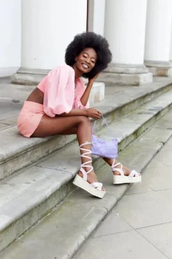 Damskie Boto Wiązane Sandały Na Platformie Z Plecionką Fioletowe La Palma