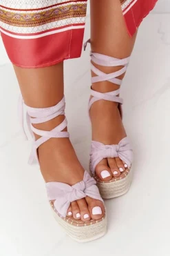 Damskie Boto Wiązane Sandały Na Platformie Z Plecionką Fioletowe La Palma