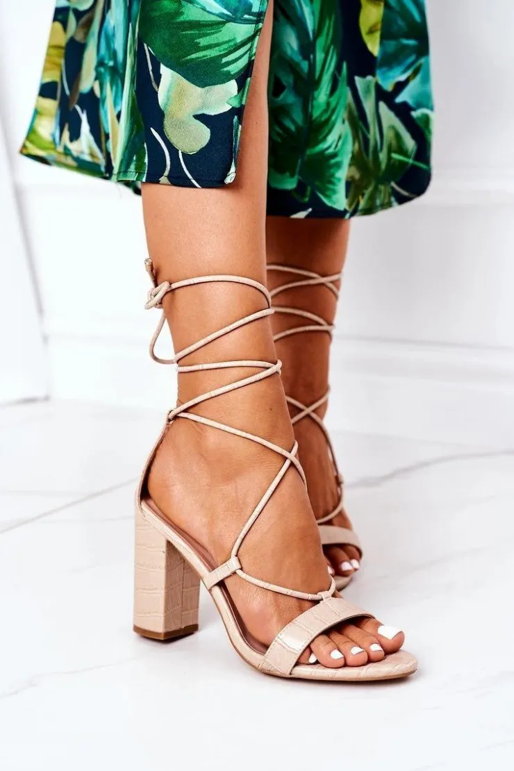 Boto Sandały Na Obcasie*Wiązane Sandały Na Słupku Beżowe Catwalk
