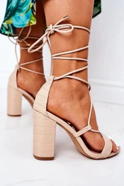 Boto Sandały Na Obcasie*Wiązane Sandały Na Słupku Beżowe Catwalk