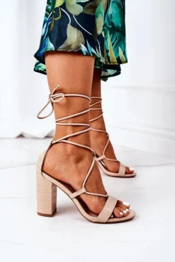 Boto Sandały Na Obcasie*Wiązane Sandały Na Słupku Beżowe Catwalk