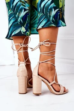 Boto Sandały Na Obcasie*Wiązane Sandały Na Słupku Beżowe Catwalk