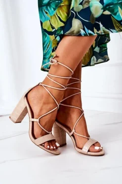 Boto Sandały Na Obcasie*Wiązane Sandały Na Słupku Beżowe Catwalk