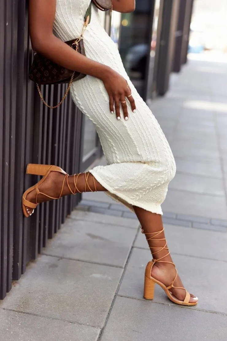 Damskie Boto Wiązane Sandały Na Słupku Camel Catwalk