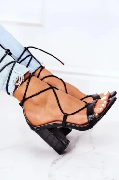 Best Boto Wiązane Sandały Na Słupku Czarne Catwalk