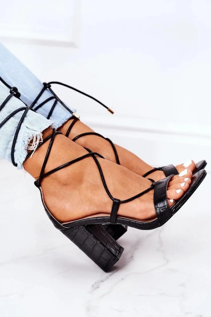 Best Boto Wiązane Sandały Na Słupku Czarne Catwalk