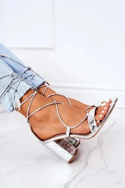 Boto Sandały Na Obcasie*Wiązane Sandały Na Słupku Srebrne Catwalk