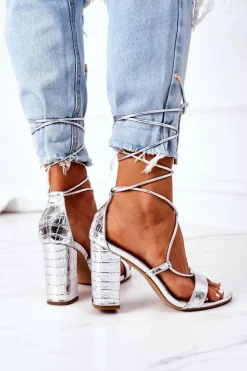 Boto Sandały Na Obcasie*Wiązane Sandały Na Słupku Srebrne Catwalk