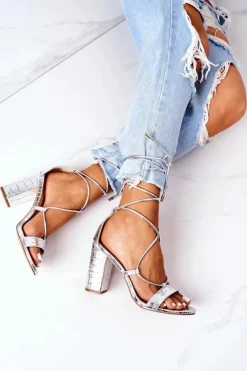 Boto Sandały Na Obcasie*Wiązane Sandały Na Słupku Srebrne Catwalk