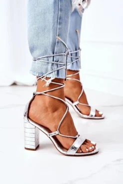 Boto Sandały Na Obcasie*Wiązane Sandały Na Słupku Srebrne Catwalk