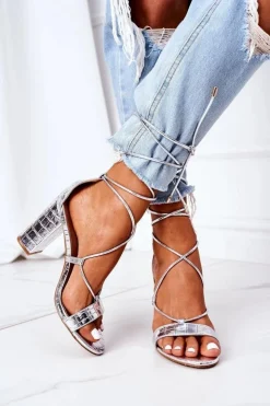 Boto Sandały Na Obcasie*Wiązane Sandały Na Słupku Srebrne Catwalk