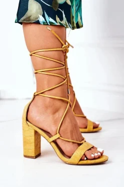 Damskie Boto Wiązane Sandały Na Słupku Żółte Catwalk