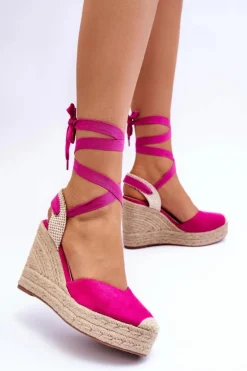 Boto Wiązane Sandały Na Wysokim Koturnie Fuksja Lendy