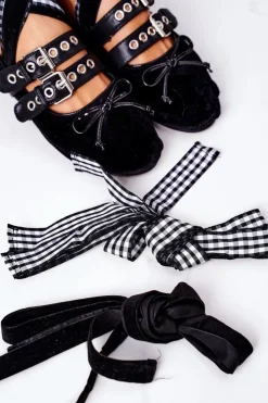 Boto Baleriny Klasyczne*Wiązane Welurowe Baleriny Lu Boo Czarne