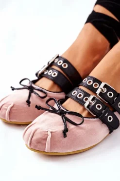 Boto Baleriny Klasyczne*Wiązane Welurowe Baleriny Lu Boo Beżowe